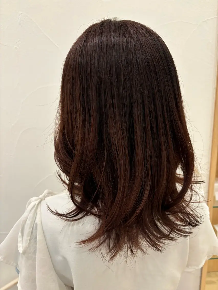 ミディアム カラー ヘアアレンジ レッドカラー ヘアカラー トリートメント ミドウチ アヤカのヘアスタイル