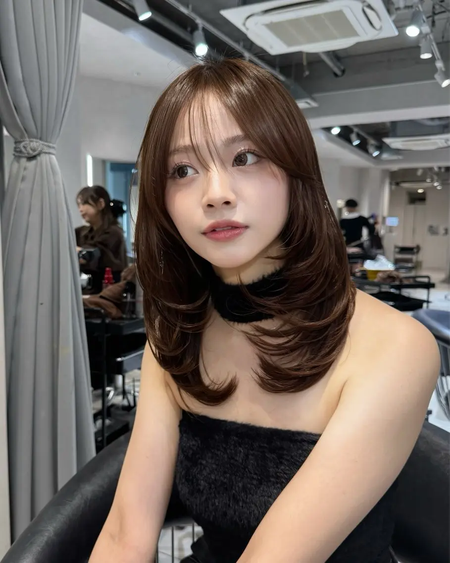 ミディアム カラー 髪質改善ストレート 韓国風レイヤー池袋のヘアスタイル
