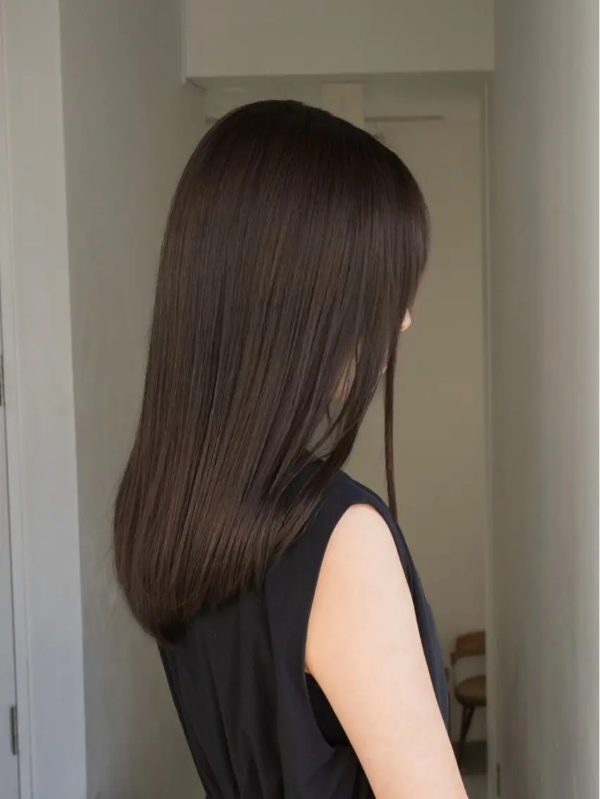 ミディアム カラー グレージュ レイヤーカット 酸性ストレート カット ヘアカラー 縮毛矯正 navile原宿 yumaのヘアスタイル