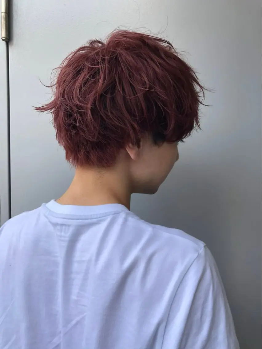 カラー メンズ レッドカラー SHOEI／艶カラー /レイヤーカットのヘアスタイル