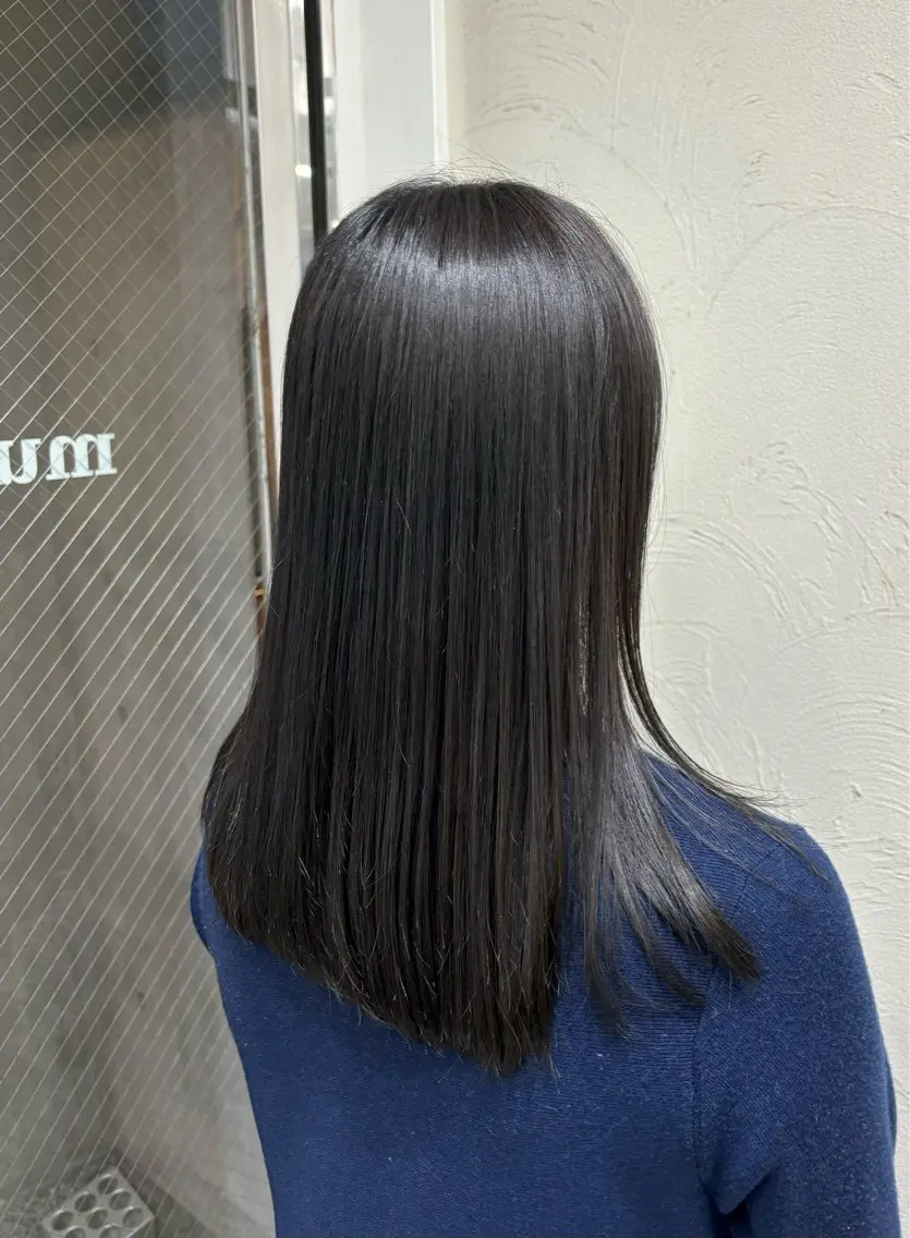 セミロング セミロングパーマ 髪質改善 縮毛矯正 トリートメント 酸性ストレート 髪質改善/酸性ストレ ート/ブリーチ縮毛のヘアスタイル
