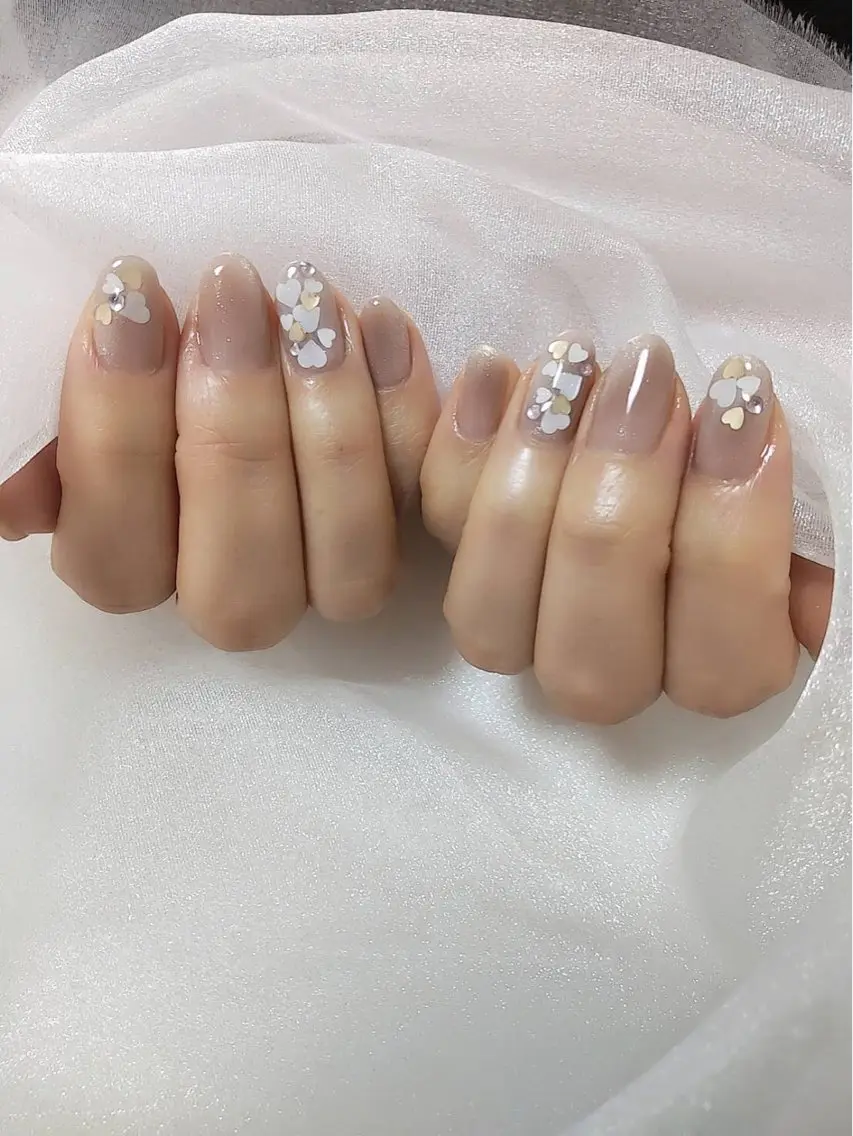 ネイル ハート ハンドネイル 自爪育成ネイルケア Lena  nailのネイルデザイン