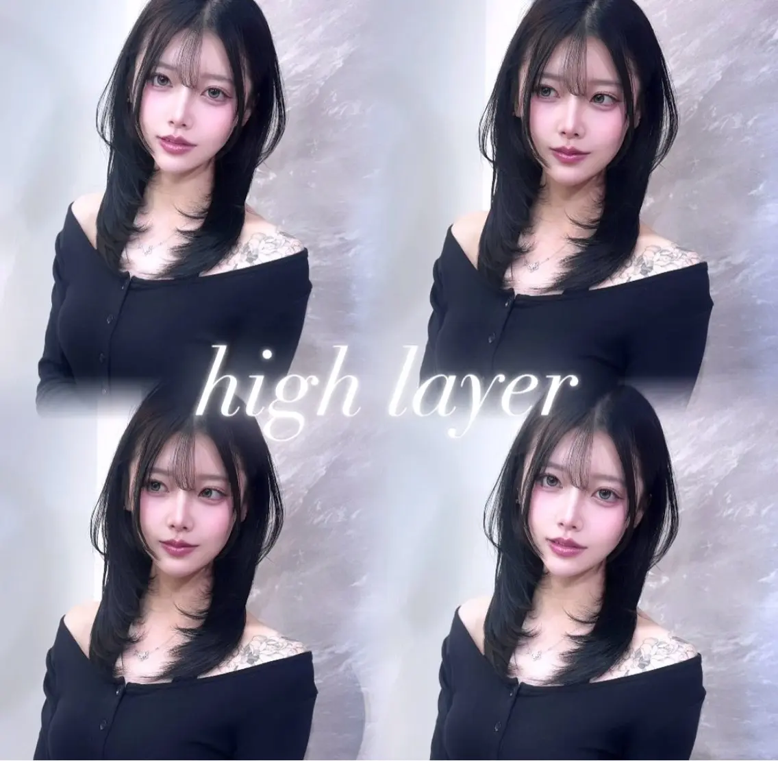 セミロング カラー ヘアアレンジ 黒髪 ブルーカラー ブルーブラック 透明感カラー グレージュ カット 🖤kana韓国ヘア 艶髪カラー特化🖤のヘアスタイル