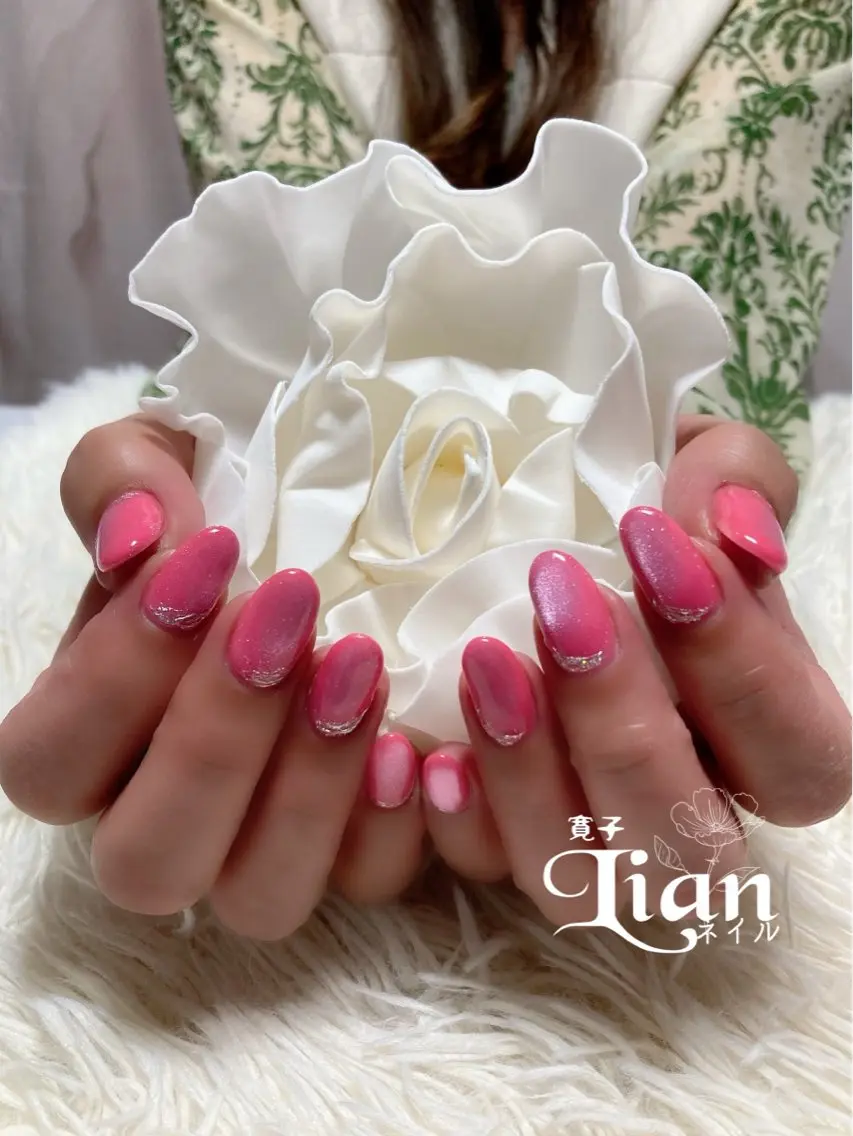 ネイル マグネットネイル ピンク Lianネイル 寛子Lianのネイルデザイン