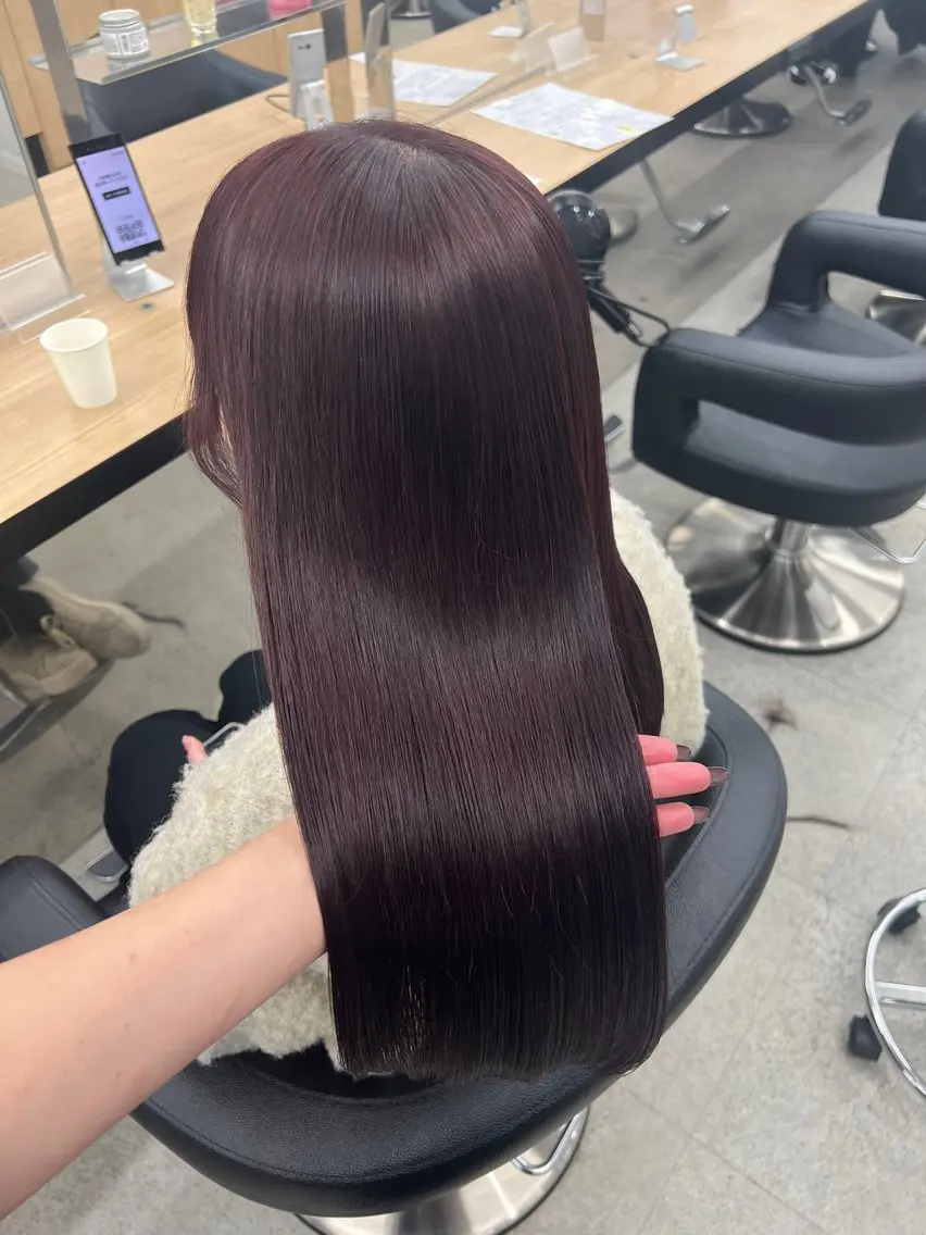 ロング カラー ブリーチ 髪質改善 トリートメント ヘアカラー 💗愛され暖色💗 ピンク/レッド💗のヘアスタイル