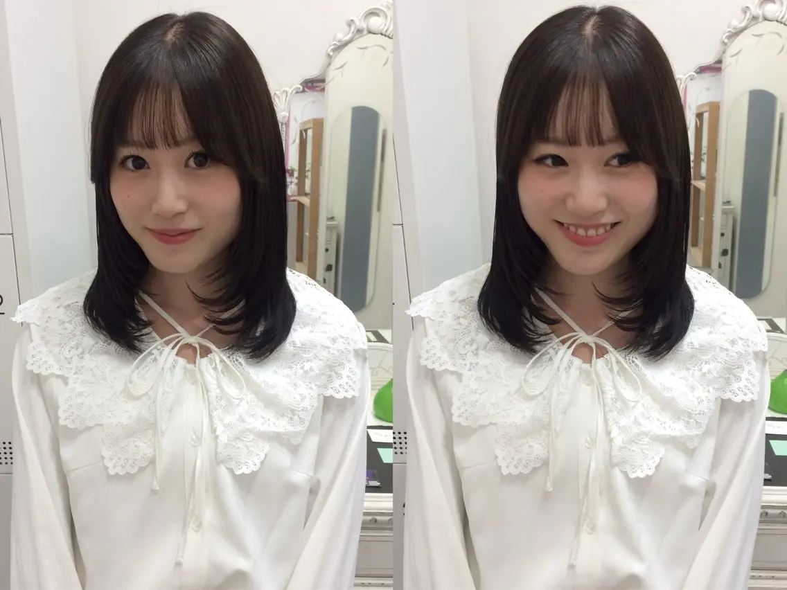 ミディアム カラー ブラウンカラー 顔まわりレイヤー レイヤーカット カット ヘアカラー 杏華レイヤー/ パーマ/ハイトーンのヘアスタイル