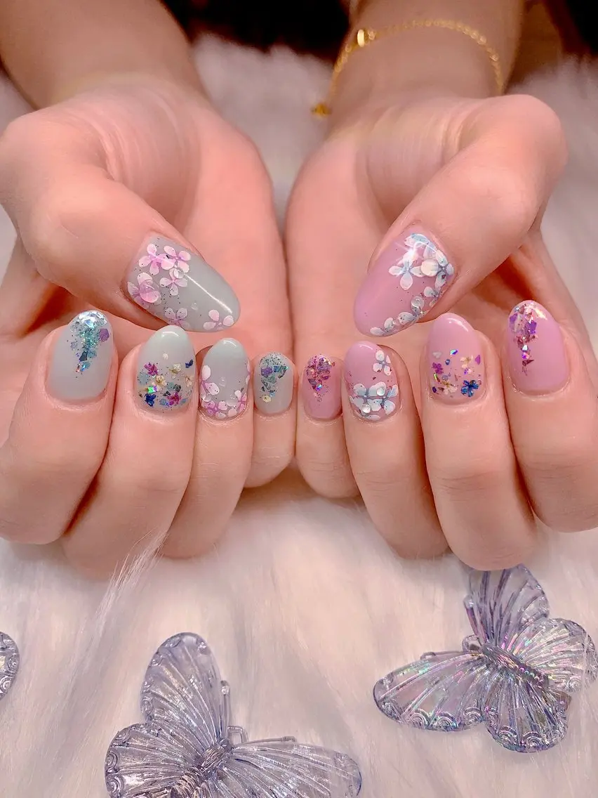 ネイル アートネイル キラキラネイル 持ち込み ニュアンスネイル ぷっくりネイル 3Dアートネイル💗 都築レナのネイルデザイン