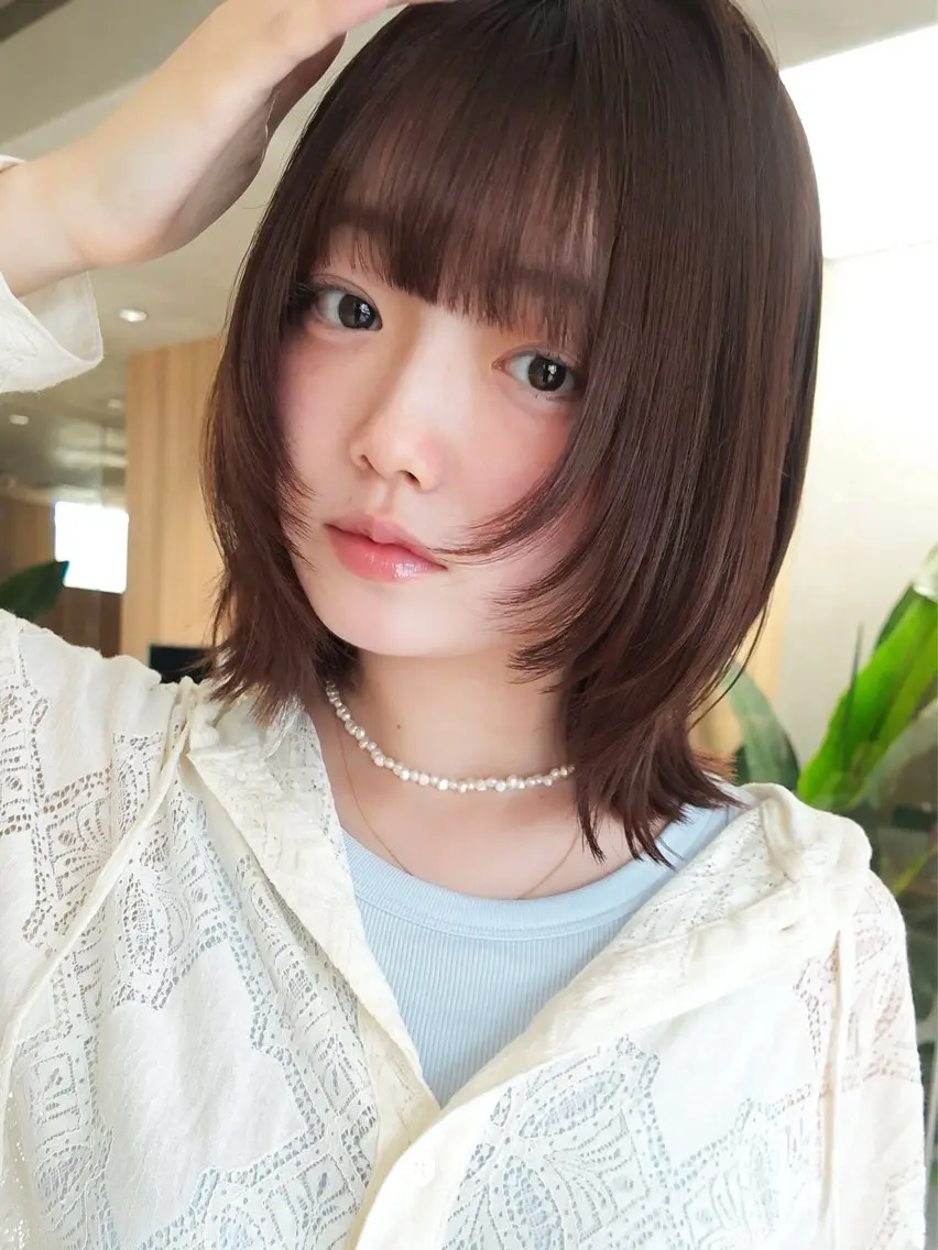 ミディアム カラー ボブ くびれヘア レイヤーカット ウルフカット カット ヘアカラー トリートメント 結莉/ボブ/ 縮毛矯正のヘアスタイル