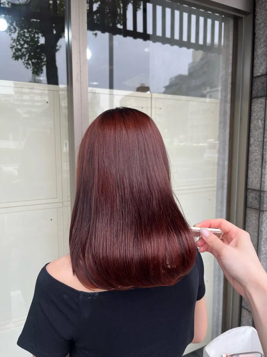 セミロング カラー ブリーチ ブリーチなしカラー オレンジ ヘアカラー トリートメント 村田梨乃/ minim hairのヘアスタイル