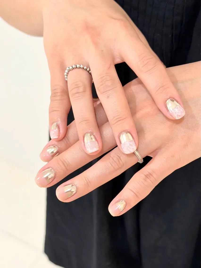 ネイル レース ミラーネイル nail salon halのネイルデザイン