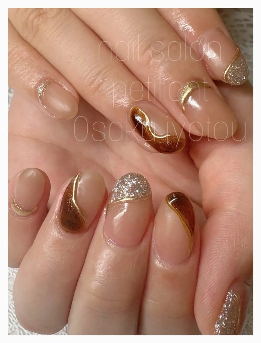 ネイル アートネイル べっ甲ネイル 持ち込み シンプルネイル nail salon petillantのネイルデザイン