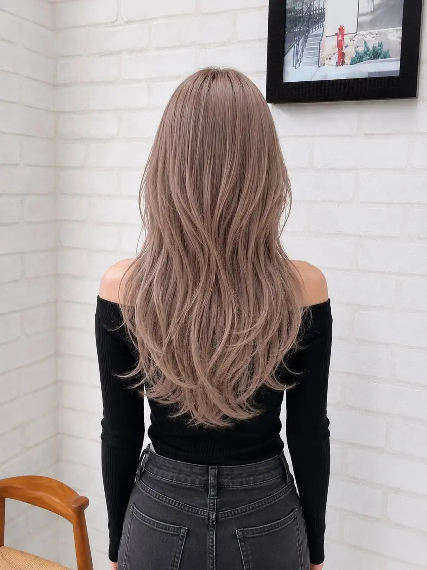 ロング カラー ベージュカラー ブリーチ 透明感カラー ハイトーンカラー ミルクティーベージュ カット ヘアカラー トリートメント 【韓国風特化】 池田一之のヘアスタイル