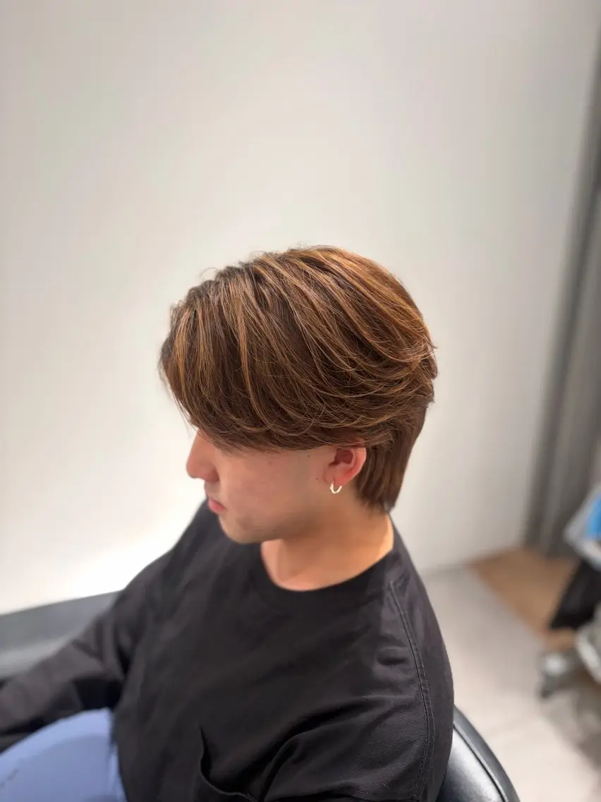 ミディアム カラー メンズ カット ヘアカラー トリートメント 高取大将 /髪質改善/艶髪のヘアスタイル