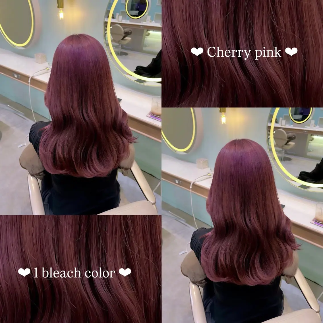 セミロング カラー ブリーチ ピンクカラー 𝑴𝑰𝑨🎀赤髪 /ピンク/髪質改善のヘアスタイル