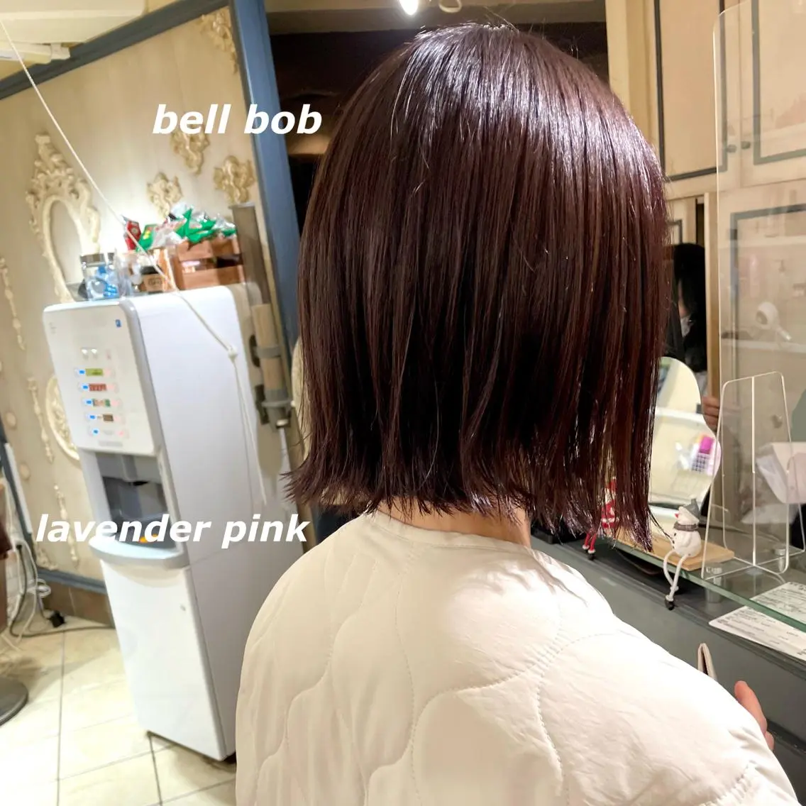 ミディアム カラー ラベンダーカラー ラベンダーピンク ピンクカラー カット ヘアカラー トリートメント 切りっぱなしボブ ソノキユウカのヘアスタイル