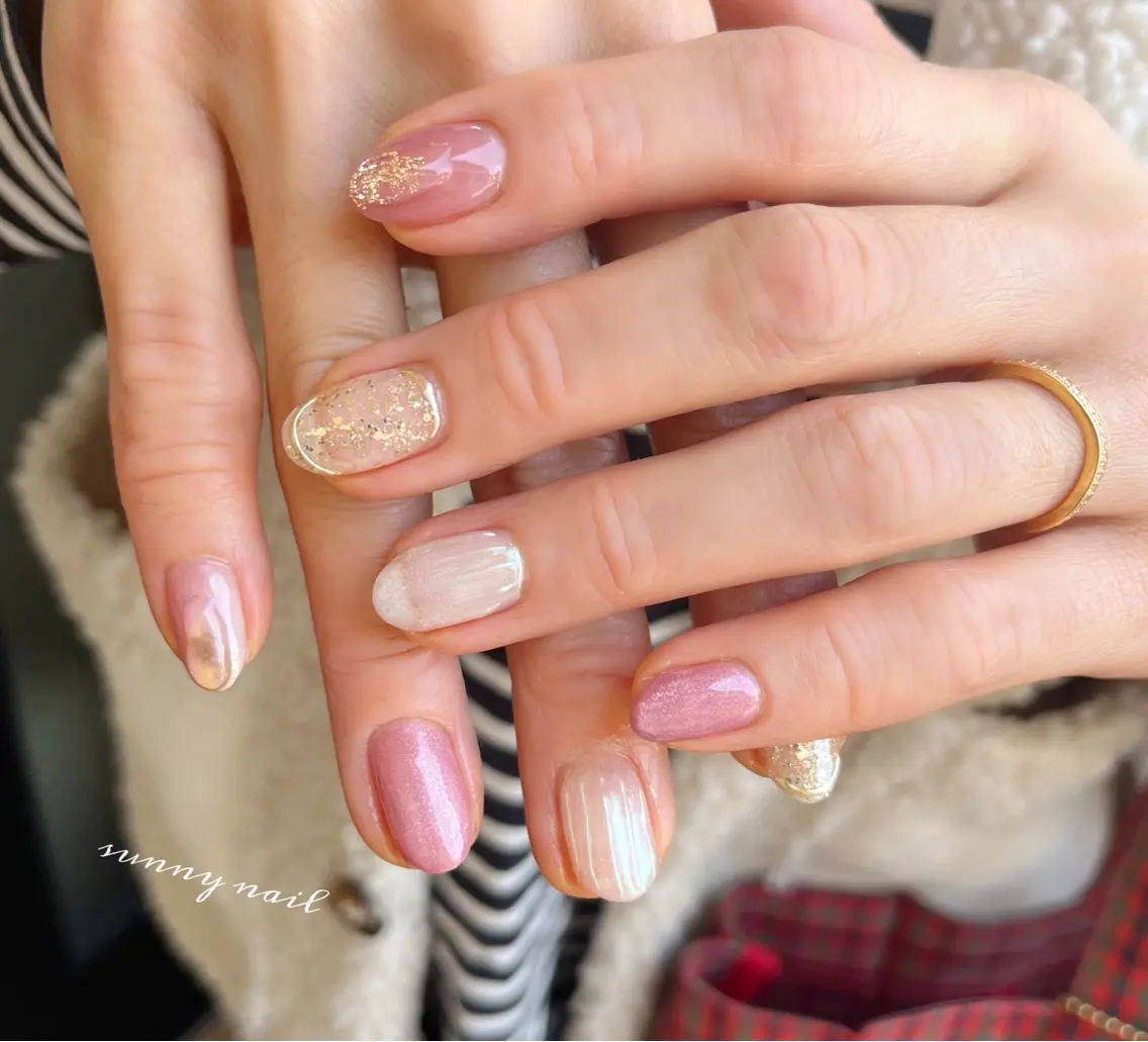 ネイル オーロラネイル ジェルネイル ミラーネイル パラジェル 春ネイル sunny nailのネイルデザイン