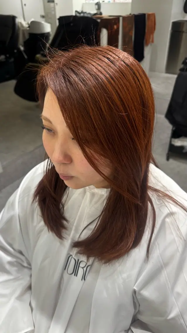 セミロング オレンジブラウン ヘアカラー トリートメント TOIRO ARISAのヘアスタイル