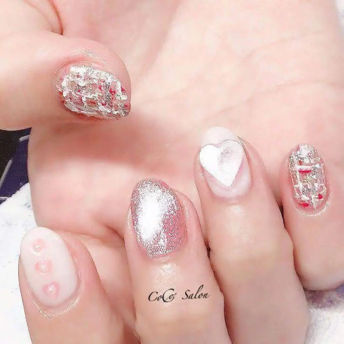 ネイル ツイードネイル バレンタイン CoCoSalon ネイル/まつ毛予約のネイルデザイン