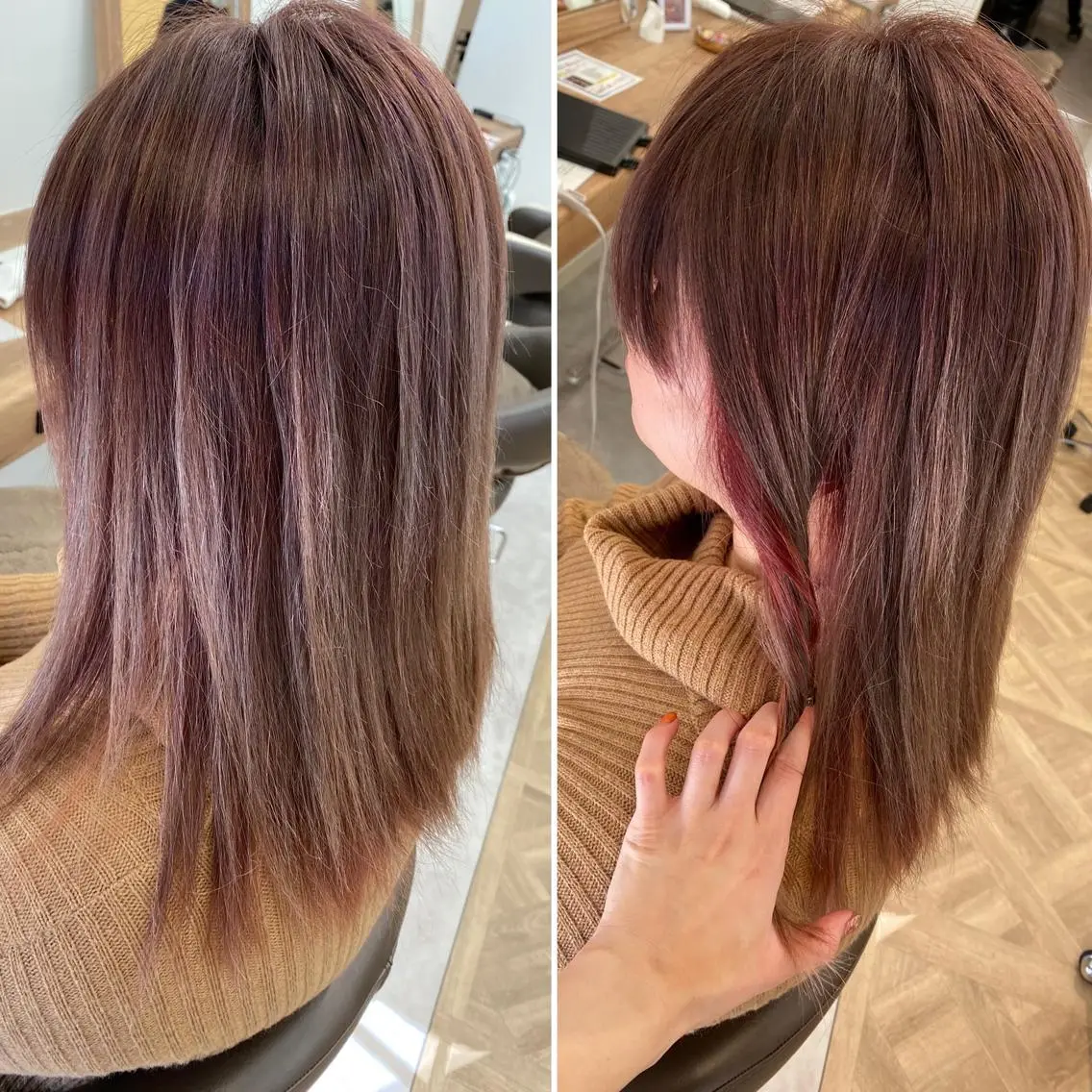 ミディアム カラー ピンクカラー パープルカラー 大芝 沙耶のヘアスタイル