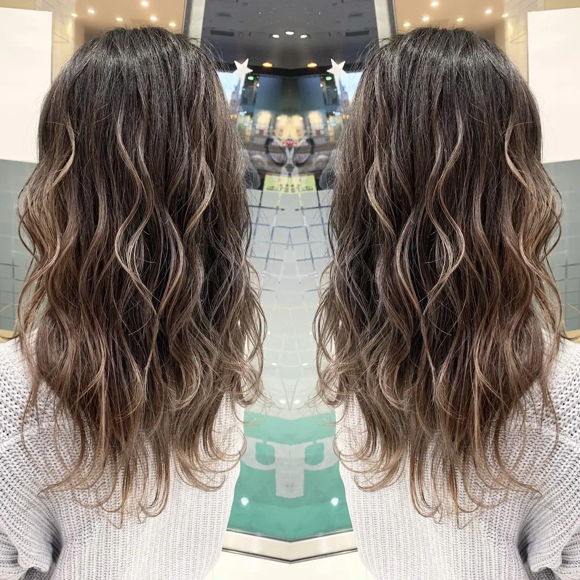 ロング カラー バレイヤージュ レイヤーカット カット ヘアカラー ブリーチ/バレイヤ ージュ川端裕司のヘアスタイル