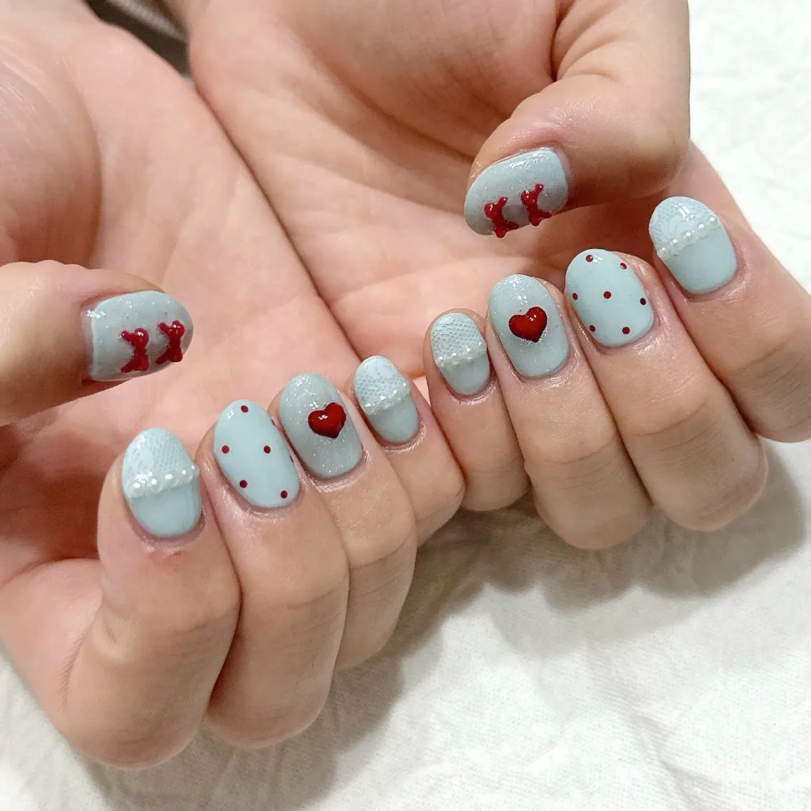 ネイル ボルドー ドット キラキラネイル レース ラメ(グリッター) ハンドネイル peaberry nailのネイルデザイン