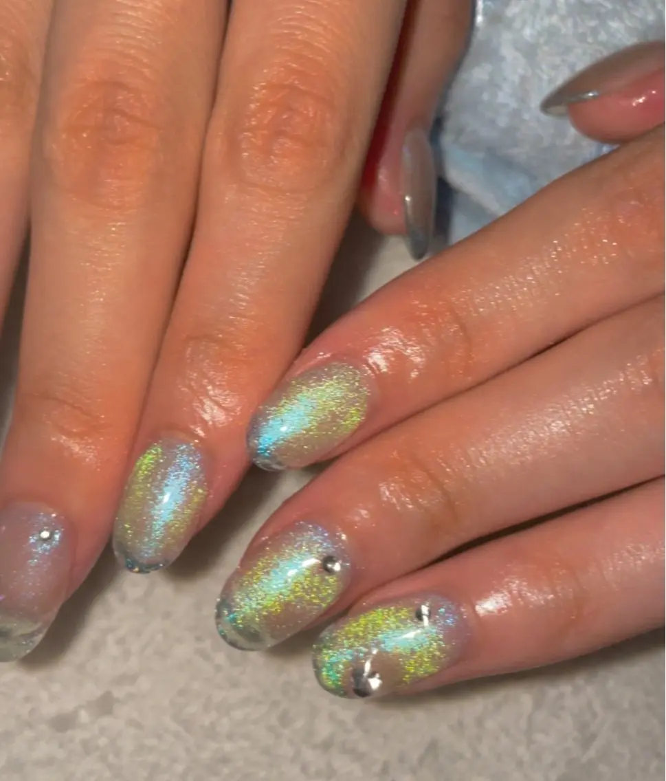 ネイル ブルー クリアネイル マグネットネイル ニュアンスネイル ワンカラーネイル フットネイル Ri-e's nailのネイルデザイン