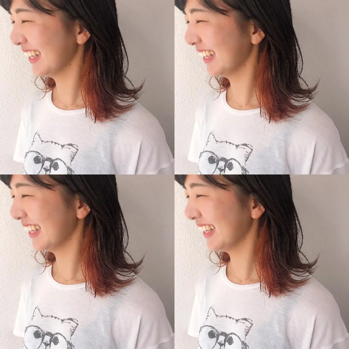 カラー セミロング ヘアアレンジ オレンジ カット ヘアカラー トリートメント 竹内啓太 ボブのヘアスタイル