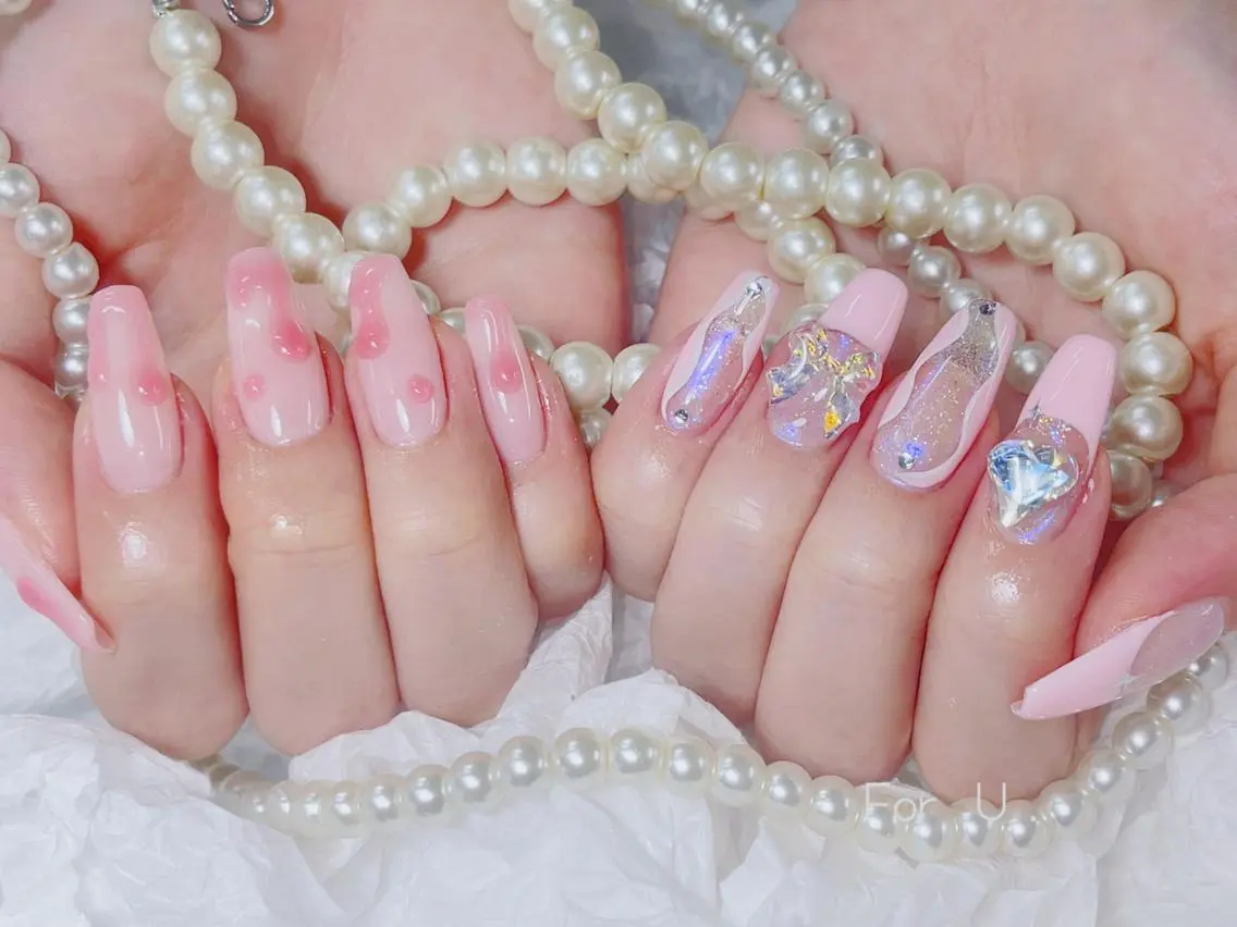 ネイル 長さ出し フレンチネイル ジェルネイル ガラスフレンチ 韓国ネイル ハンドネイル ハンドケア For U nail スカルプ専門店のネイルデザイン