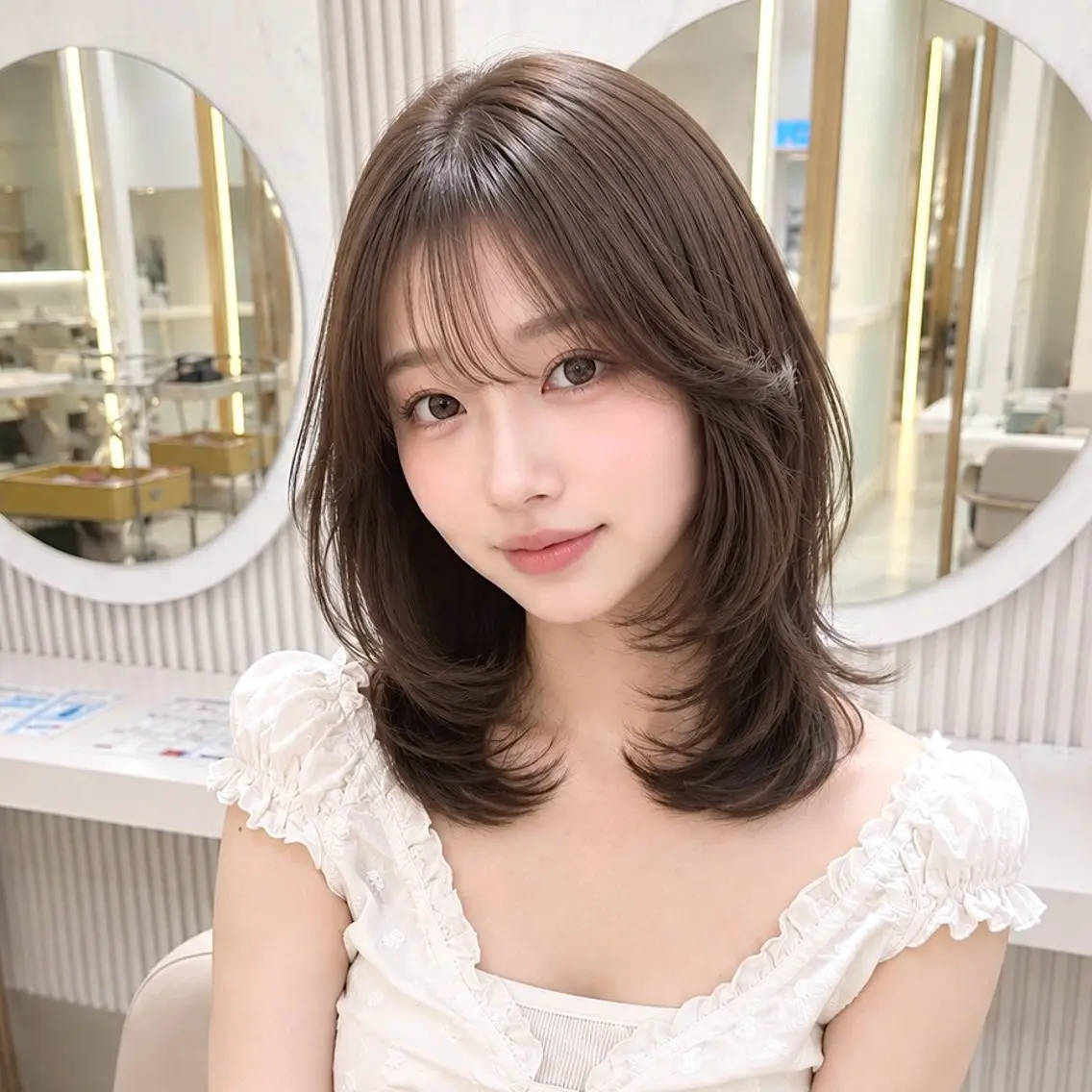 ミディアム カット ヘアカラー トリートメント かなこ/ミディアム レイヤー/ワンカールのヘアスタイル
