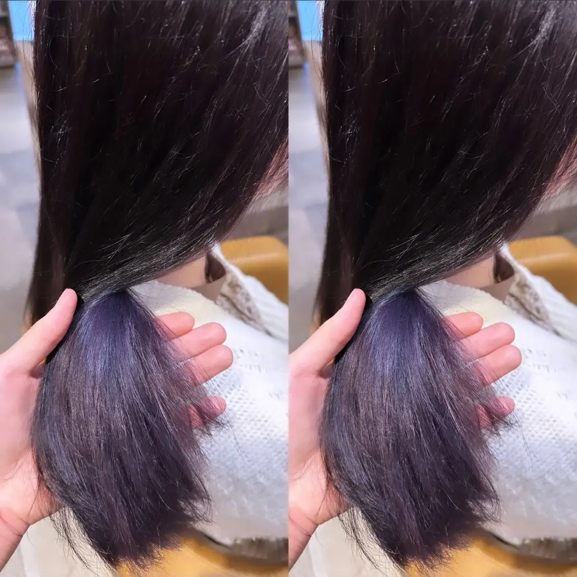 セミロング カラー ブリーチ 透明感カラー ディープパープル インナーカラー パープルカラー 艶髪カラー/透明感 美髪/白髪/ムナカタのヘアスタイル