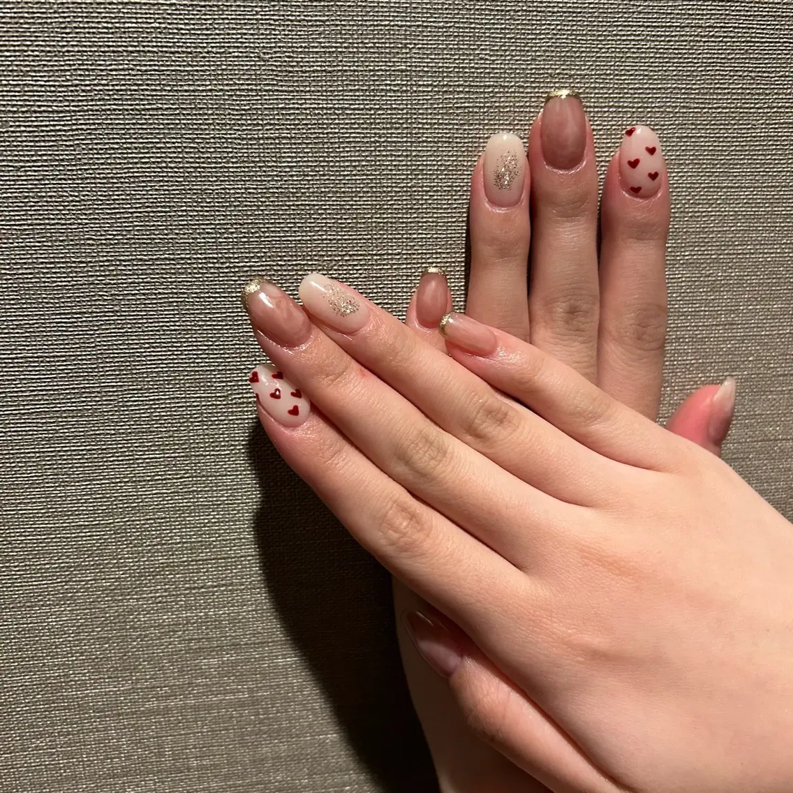 ネイル ブラウン ハート 持ち込み ピンク ハンドネイル ree nailのネイルデザイン