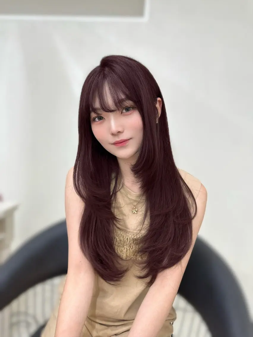 ロング カラー ロングレイヤー ブリーチ 透明感カラー ブリーチなしカラー ピンクカラー カット ヘアカラー レイヤー/ブリーチ 銀座/HARUKAのヘアスタイル