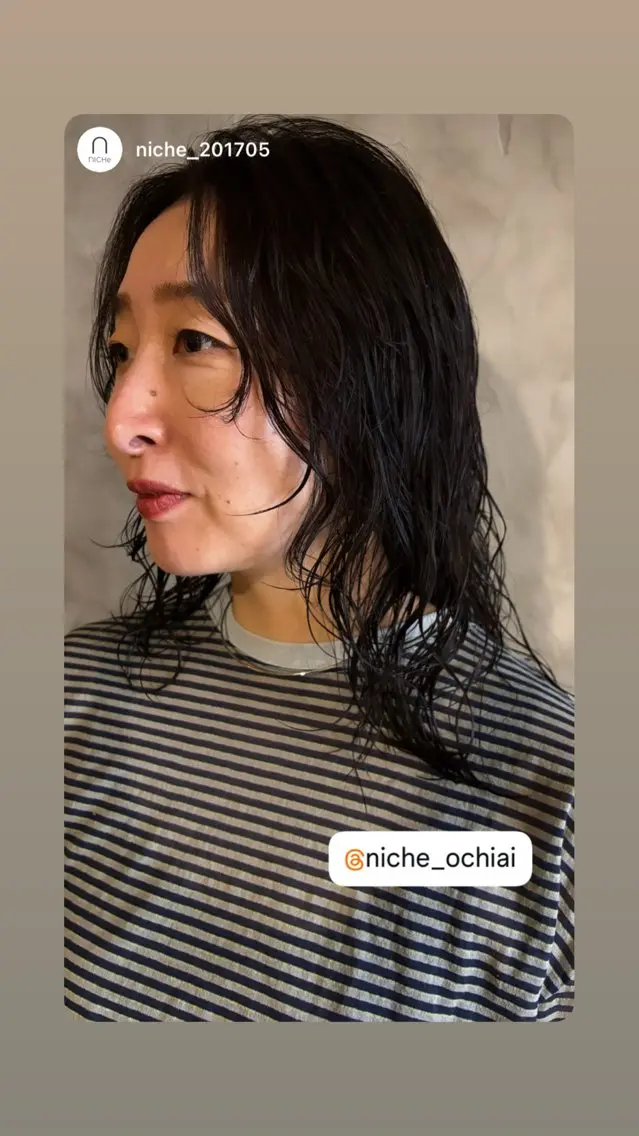ミディアム パーマ レイヤーカット カット パーマ トリートメント 落合 優樹のヘアスタイル