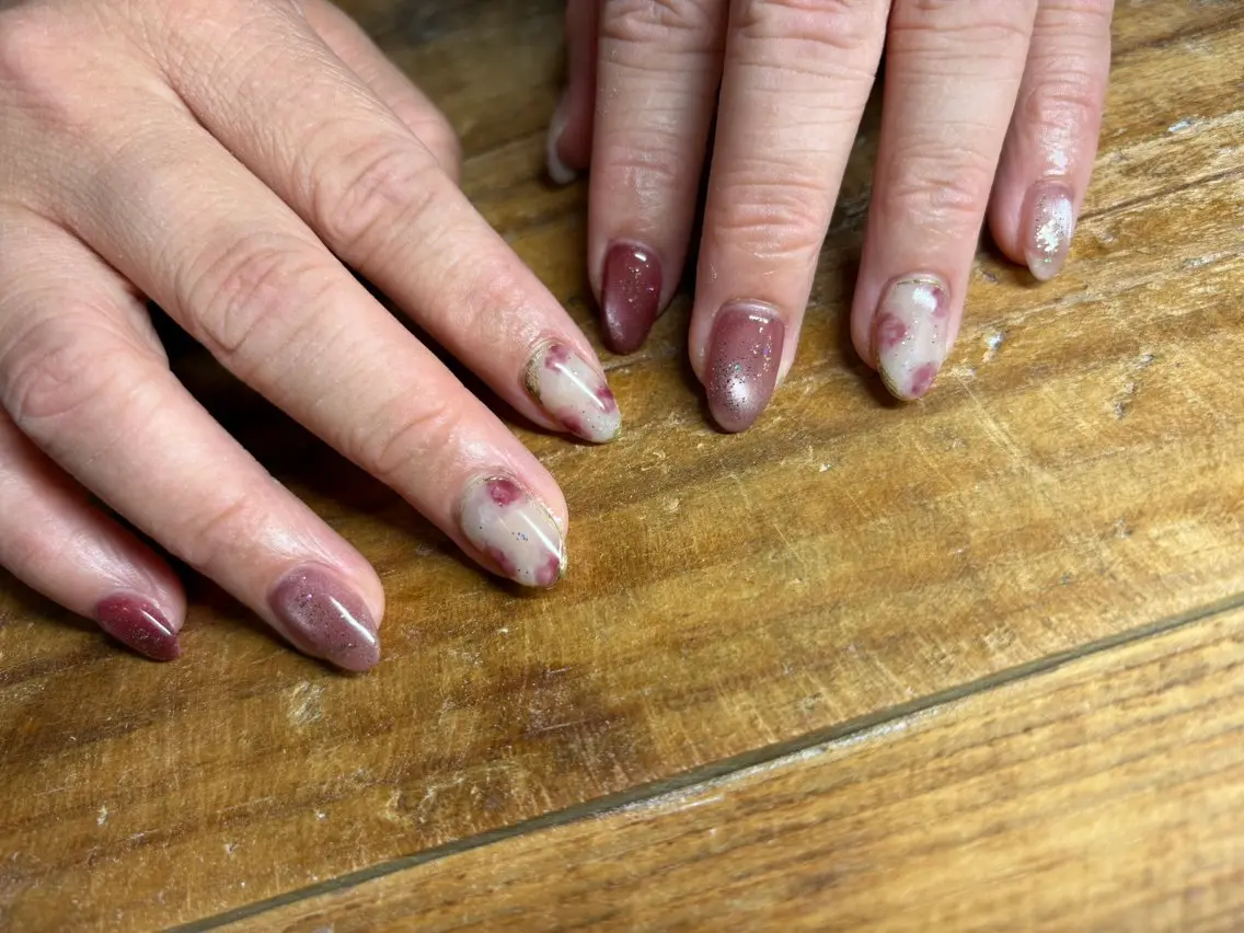 ネイル ハンドネイル Mai :矢場町 ニュアンス🌿アートのネイルデザイン