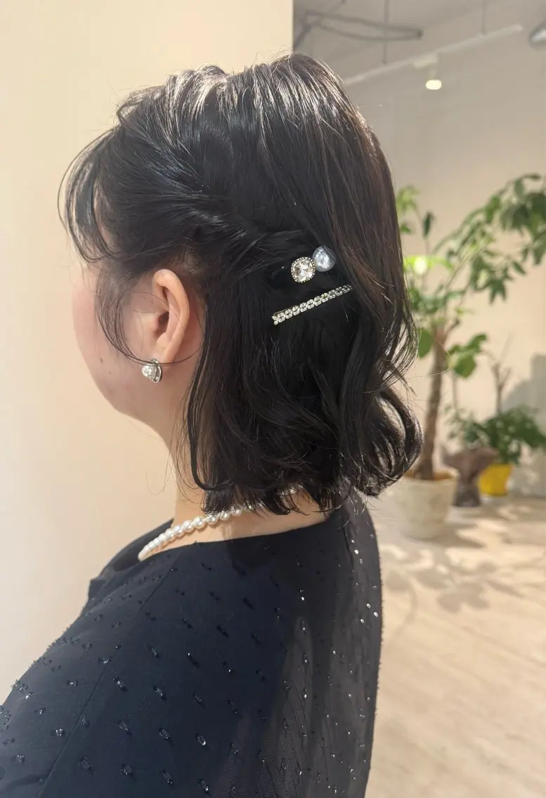 ミディアム ヘアアレンジ ハーフアップ 結婚式・ブライダル ヘアセット Connect Rumiのヘアスタイル