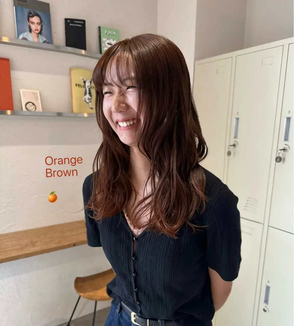 ロング カラー ブラウンカラー オレンジ オレンジブラウン ヘアカラー トリートメント ボブ/カシスカラー/ 村田茉優のヘアスタイル