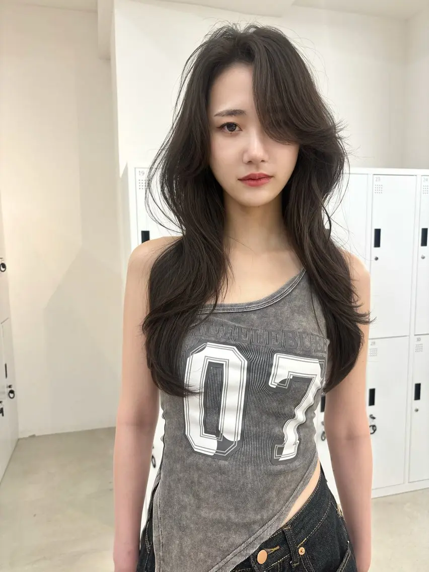 ロング カラー カット 韓国風レイヤーカット 松葉翔のヘアスタイル