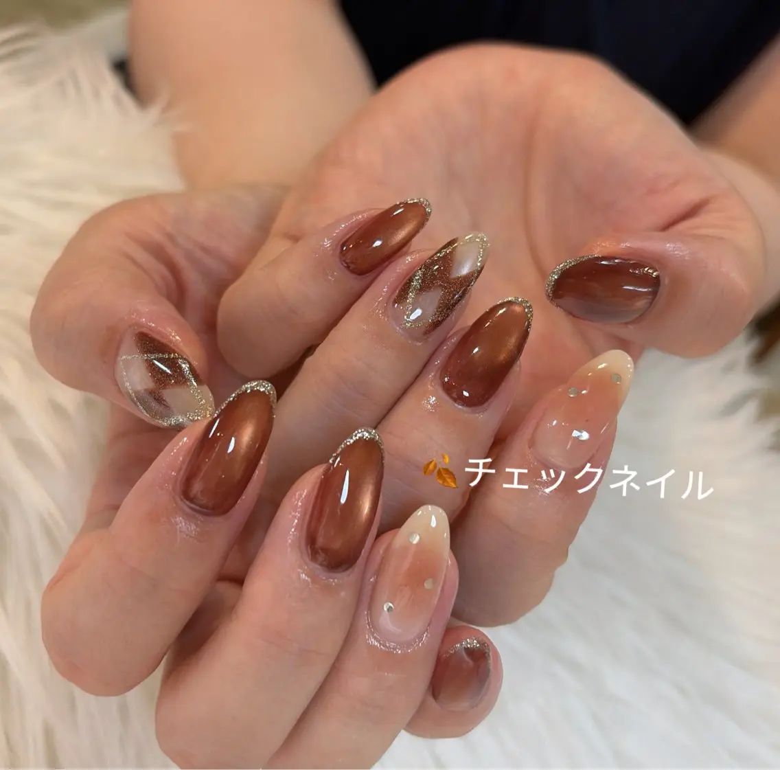 ネイル ボルドー ブラウン フラワーネイル フレンチネイル マグネットネイル ハンドネイル Floria nail salonのネイルデザイン
