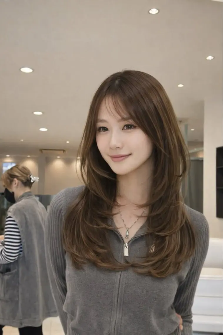 ロング 顔まわりレイヤー レイヤーカット ロング カット 福島 玲斗のヘアスタイル