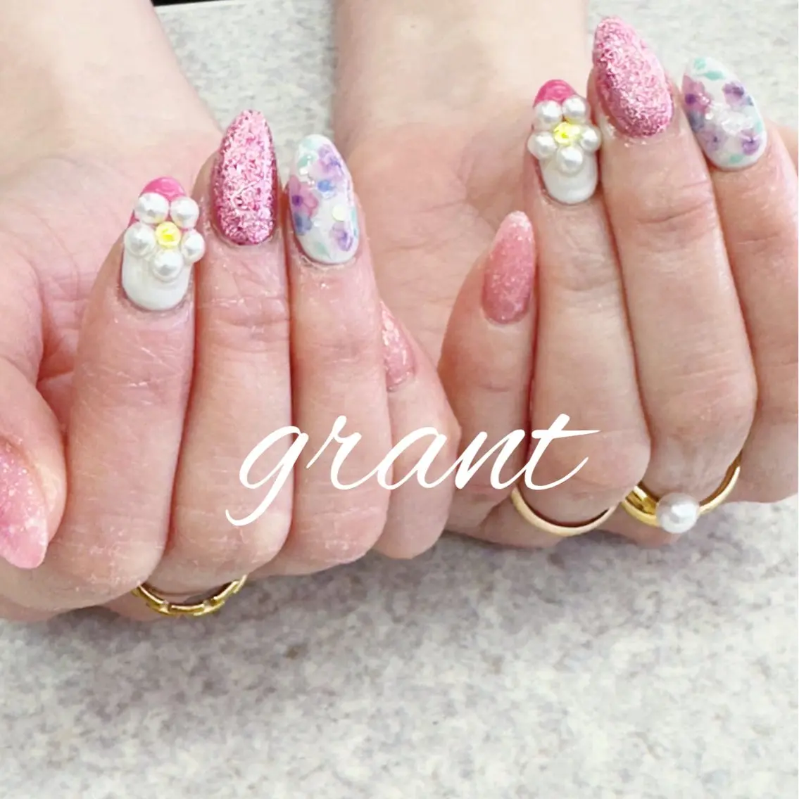 ネイル フラワーネイル 春ネイル ハンドネイル nailsalon grantのネイルデザイン