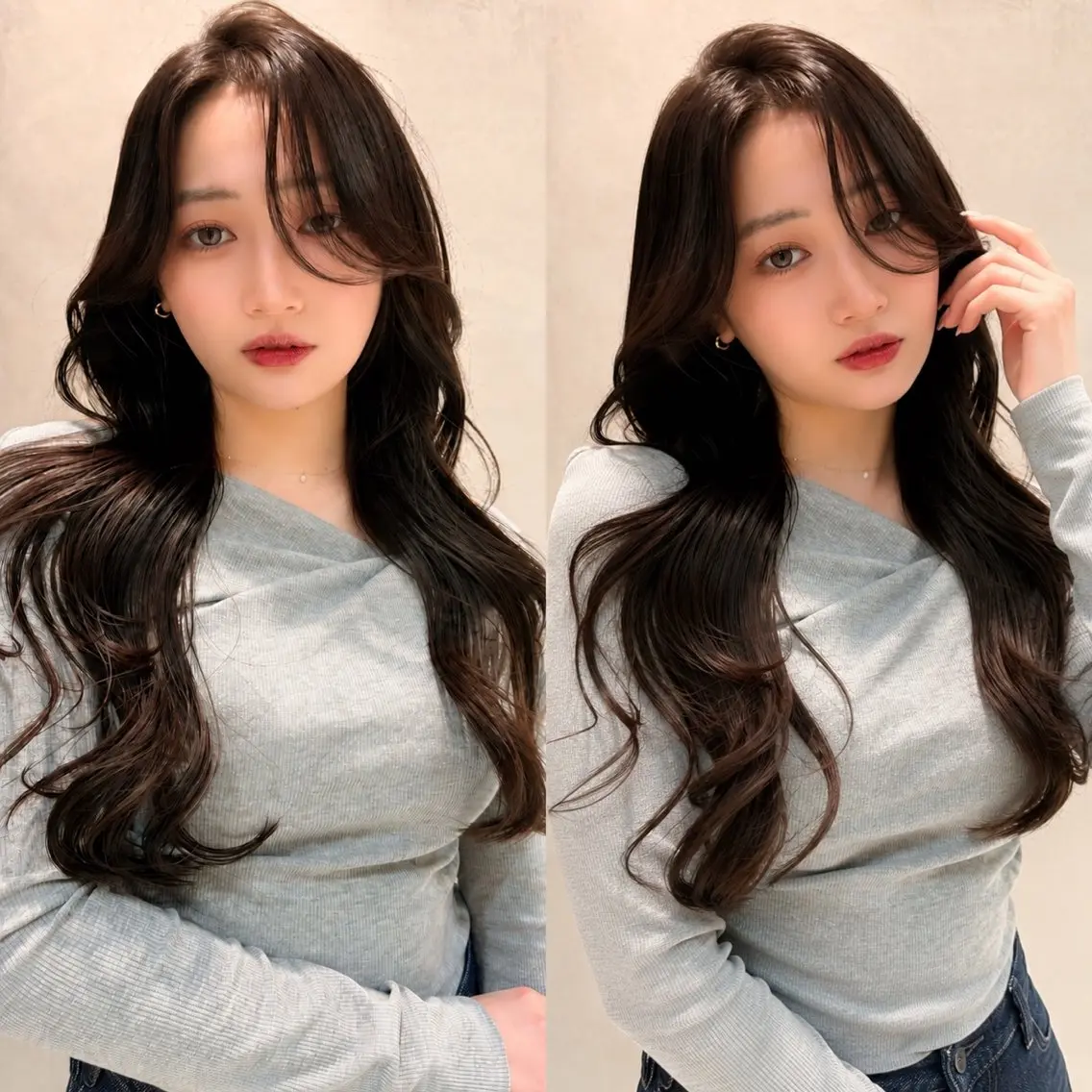 ロング カット ヘアカラー トリートメント 韓国レイヤー 田中 励也のヘアスタイル