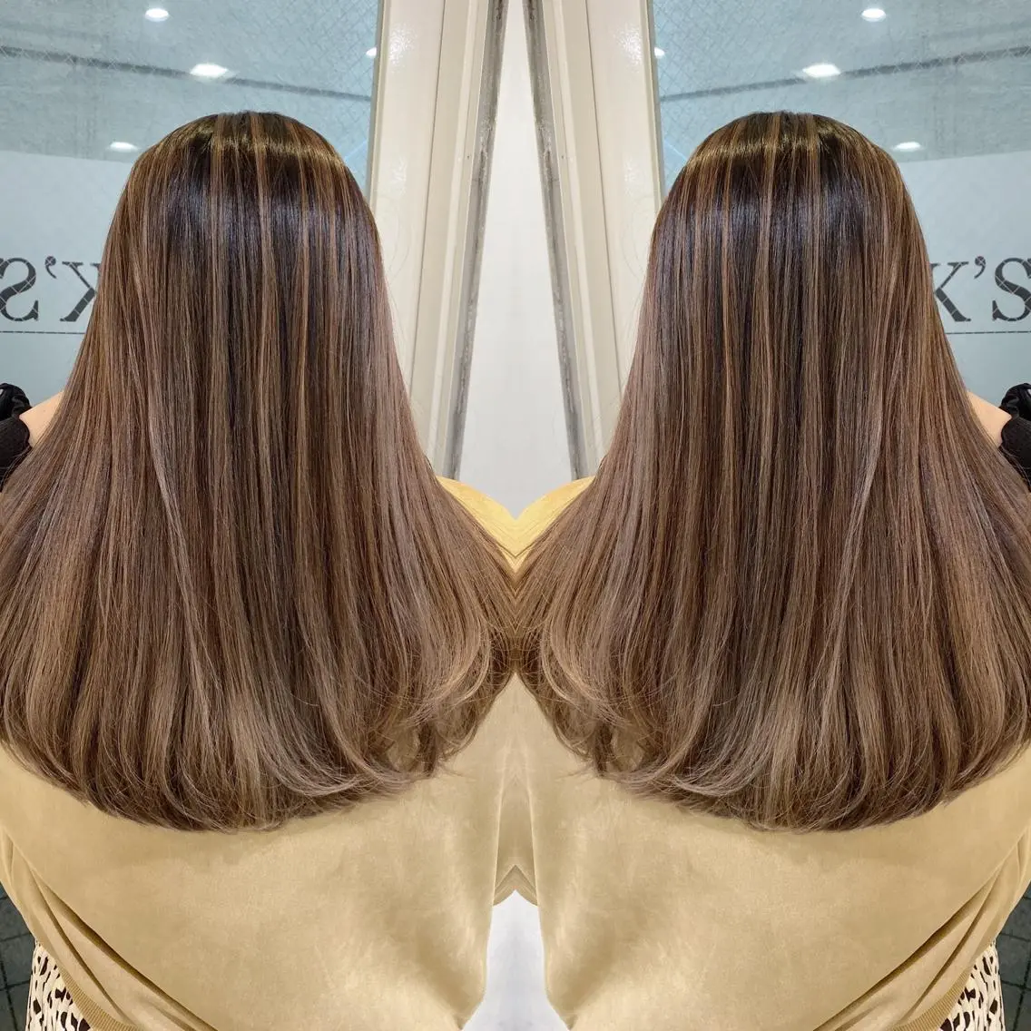 セミロング カラー ヘアアレンジ バレイヤージュ レイヤーカット ヘアカラー トリートメント 縮毛矯正 髪質改善寺坂雄飛💐のヘアスタイル