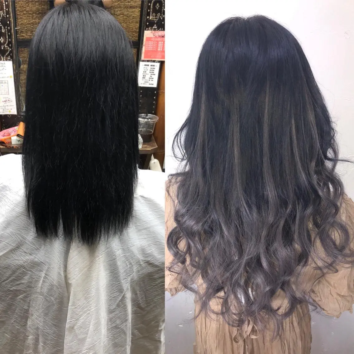ロング カラー ブリーチ ダークグレー グラデーションカラー ブリーチなしカラー エクステ PSY(サイ)池袋 金田尚久🎨のヘアスタイル