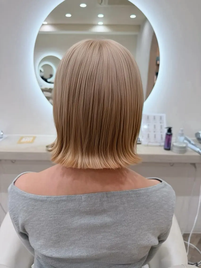 ミディアム カラー ベージュカラー ブリーチ ダブルカラー ハイトーンカラー ハイトーンベージュ ヘアカラー トリートメント 草野ゆずき⌇縮毛矯正 ⌇Wカラー⌇レイヤーのヘアスタイル