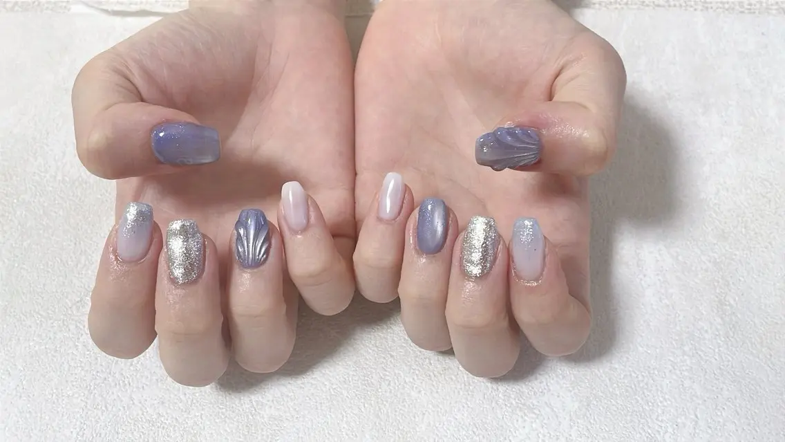 ネイル オーロラネイル フットネイル フレンチネイル ジェルネイル マグネットネイル ハンドネイル mogunail &blowのネイルデザイン