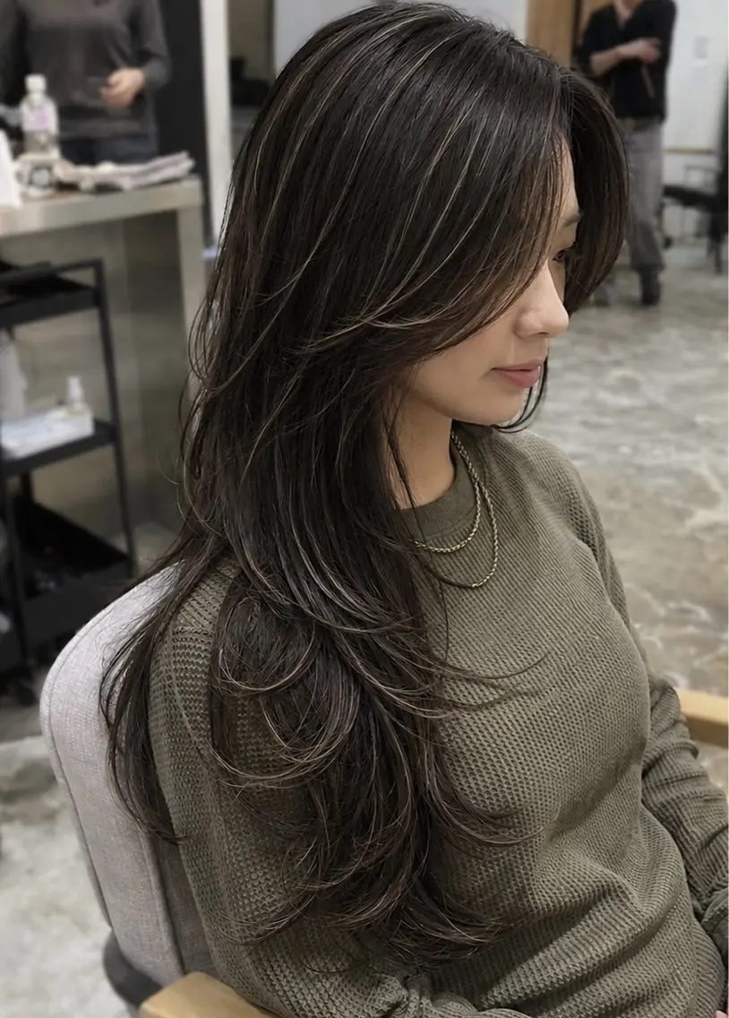 ロング 外国人風カラー ハイライト レイヤーカット 🌺海外風ハイライト 🌺カマタ アンナのヘアスタイル
