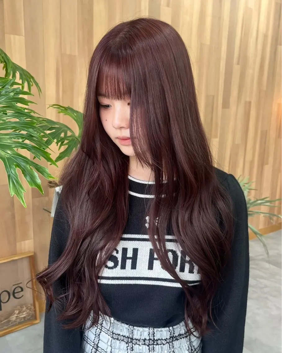 ロング カラー ピンクカラー カット ヘアカラー トリートメント 駒場 まといのヘアスタイル
