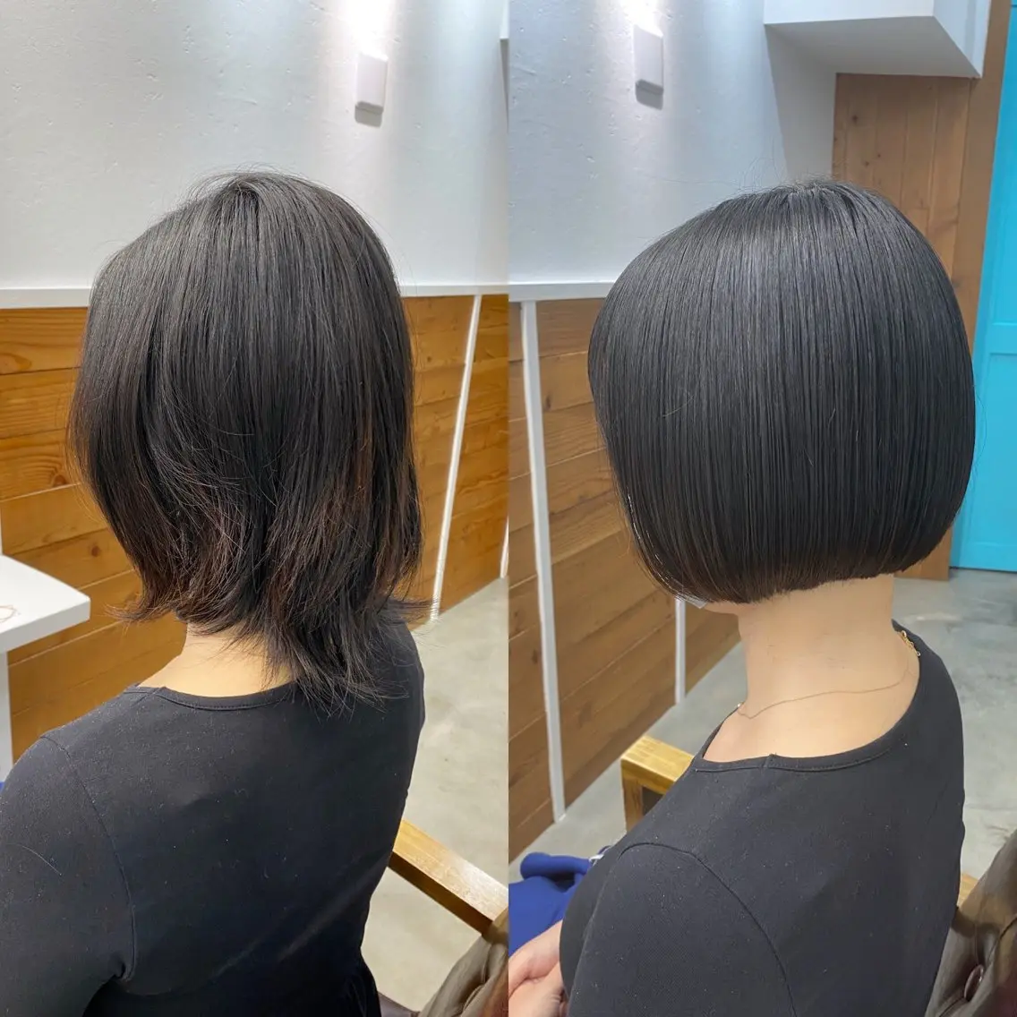ショート カラー 黒髪 ブルーカラー ブルーブラック ボブ カット ヘアカラー トリートメント 透明感カラー🌿 グレージュ🐺陽介のヘアスタイル