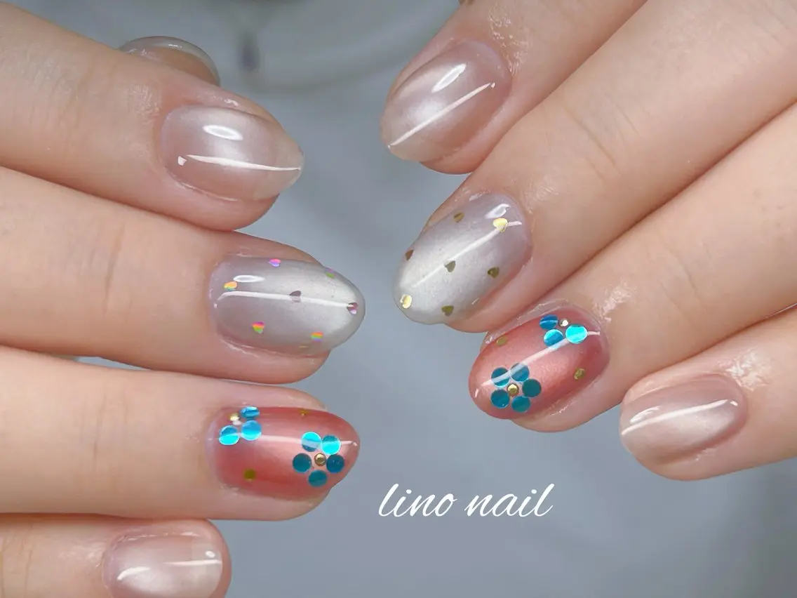 ネイル 長さ出し フットネイル 持ち込み 夏ネイル ワンホンネイル ハンドネイル Lino Nailのネイルデザイン