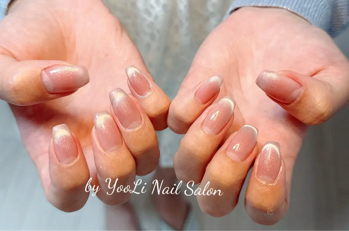 ネイル アートネイル オーロラネイル チークネイル フレンチネイル ガラスフレンチ ハンドネイル 🎀🎀YooLi Nail Salonのネイルデザイン